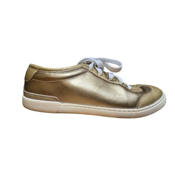 GUCCI Sneakers Low Cut GG Pattern Gold Leather Style 246344, Size 36 - Picture 1 of 11